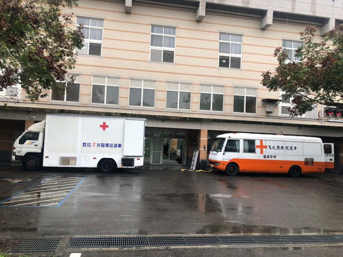 兩部X光車進行人員分流檢查