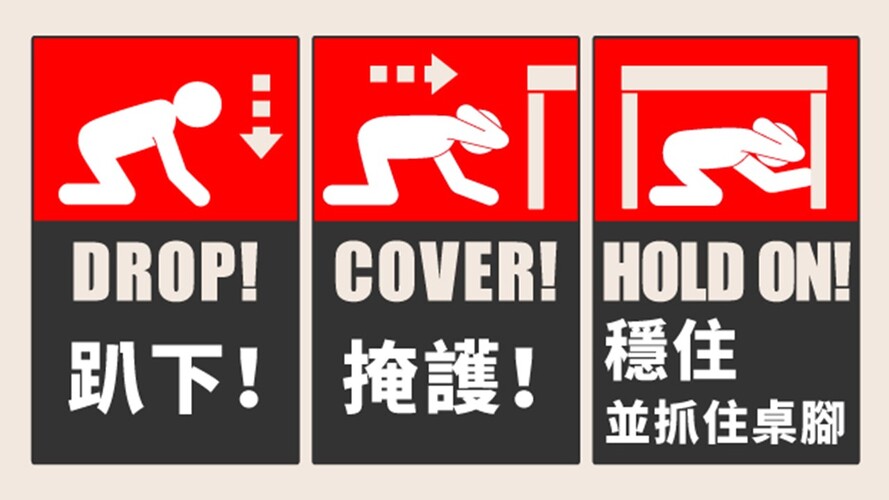 地震避難三步驟(Three steps for earthquake evacuation)